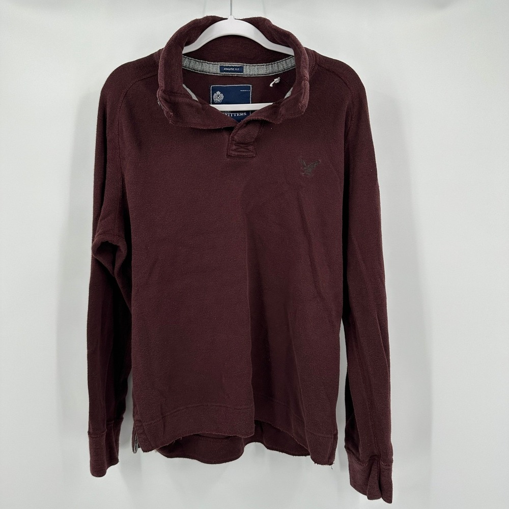 American Eagle Outfitters Mens Preppy Athletic Fit Pullover Sz L Burgundy Cotton